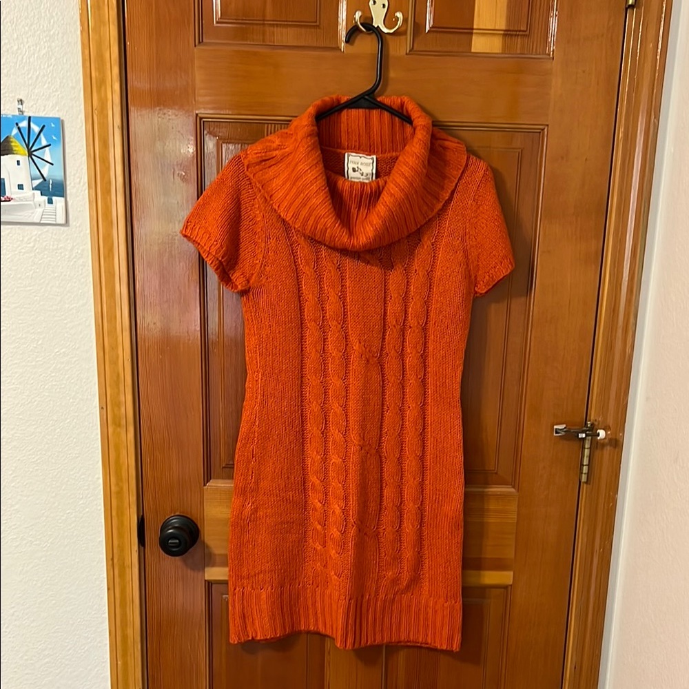Pink Rose Vibrant Orange Cowl Neck Sweater Dress